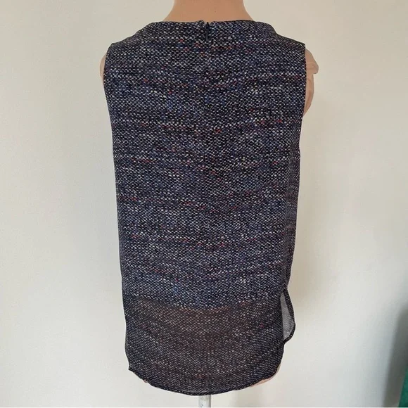 Theory Multi Tweed-Print Hodal C Silk Georgette Sleeveless Top EUC Size Small - Picture 5 of 11